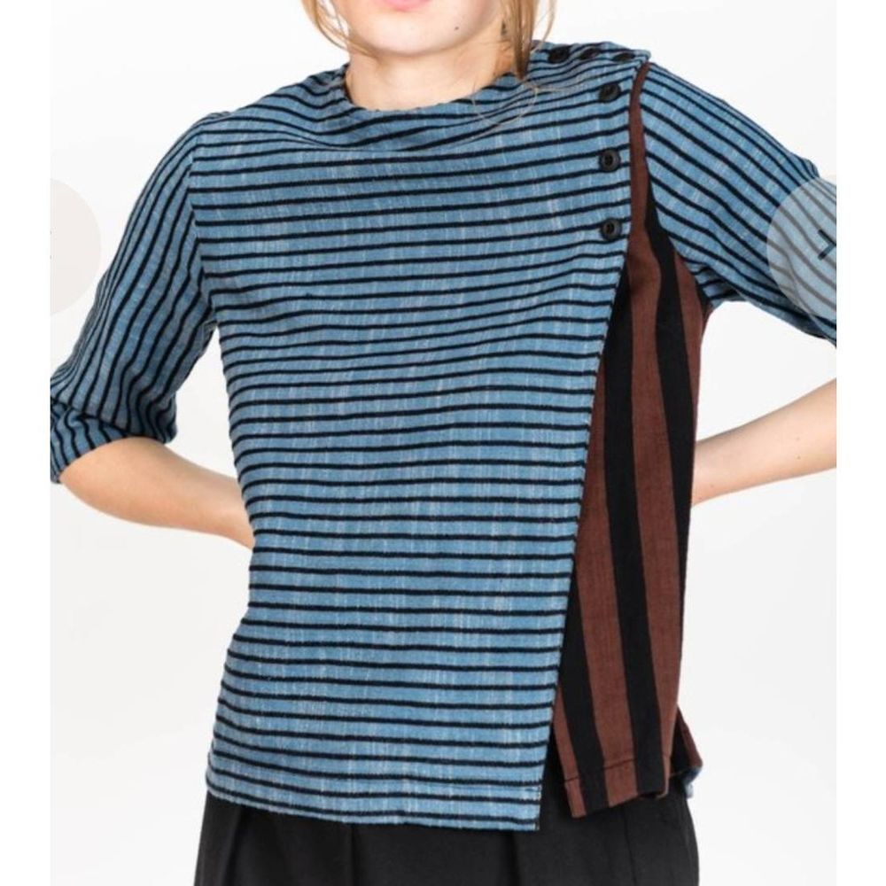 Ace&Jig Promenade Striped Side Cross Button Contrast Top sz XS